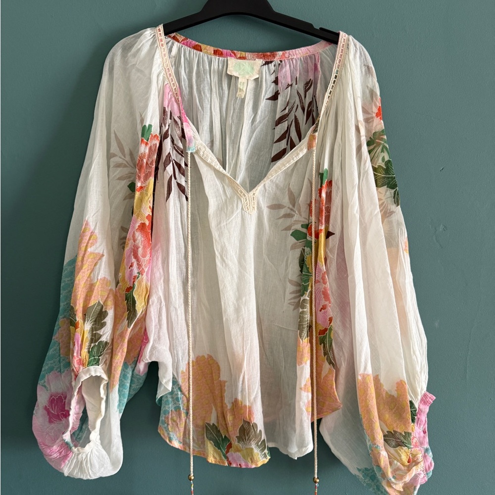 Z & L Floral Bohemian Blouse - White and Pink